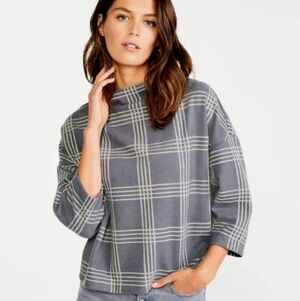 NWT ANN TAYLOR Plaid Mock Neck Dolman Top L Cozycore Modern Casual